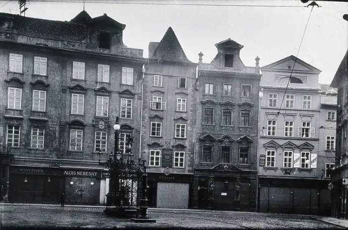 Framed Print : The front of a pharmacy in a cobbled square in Prague, c1890s. Creator: Zikmund Reach Framed Print : The front of a pharmacy in a cobbled square in Prague, c1890s. Creator: Zikmund Reach