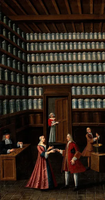 Framed Print : Pharmacy, um 1700. Artist: Anonymous Framed Print : Pharmacy, um 1700. Artist: Anonymous