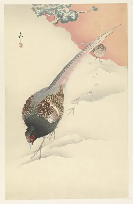 Framed Print : Pheasant couple in the snow, 1925-1936. Creator: Ohara, Koson (1877-1945) Framed Print : Pheasant couple in the snow, 1925-1936. Creator: Ohara, Koson (1877-1945)