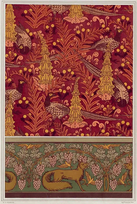 Framed Print : Pheasants, ferns and dandelions. Foxes, birds and vines, 1897. Creator: Verneuil, Maurice Pillard (1869-1942) Framed Print : Pheasants, ferns and dandelions. Foxes, birds and vines, 1897. Creator: Verneuil, Maurice Pillard (1869-1942)