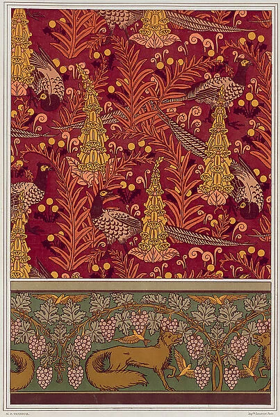 Pheasants, ferns and dandelions. Foxes, birds and vines, 1897. Creator: Verneuil, Maurice Pillard (1869-1942)