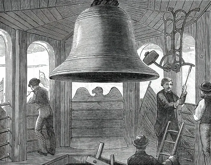 Framed Print : Philadelphia Sketches: in the Belfry, Independence Hall, by one of our special artists, 1876. Creator: Unknown Framed Print : Philadelphia Sketches: in the Belfry, Independence Hall, by one of our special artists, 1876. Creator: Unknown
