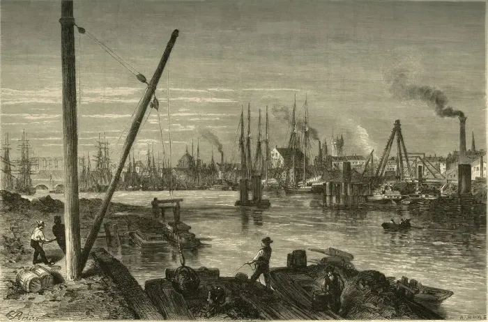 Framed Print : Philadephia, from Below the New South-Street-Bridge, 1874. Creator: Alfred Harral Framed Print : Philadephia, from Below the New South-Street-Bridge, 1874. Creator: Alfred Harral