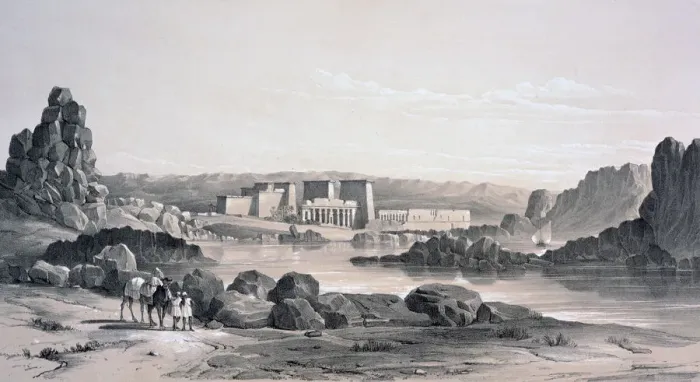 Framed Print : Philae, Looking South, Egypt, 1843. Artist: George Moore Framed Print : Philae, Looking South, Egypt, 1843. Artist: George Moore
