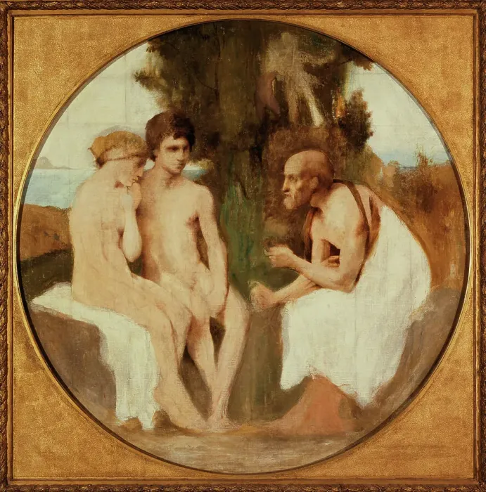 Framed Print : Philétas instruisant Daphnis et Chloé, c.1875. Creator: Jules Elie Delaunay Framed Print : Philétas instruisant Daphnis et Chloé, c.1875. Creator: Jules Elie Delaunay