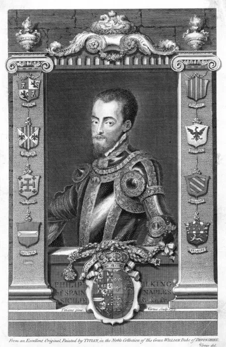 Framed Print : Philip II, King of Spain, 16th century, (1735). Artist: George Vertue Framed Print : Philip II, King of Spain, 16th century, (1735). Artist: George Vertue