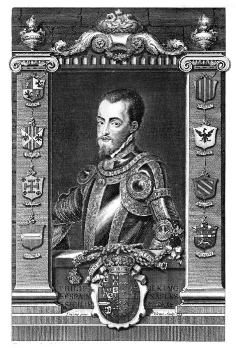 Framed Print : Philip II, King of Spain, (1735). Artist: George Vertue Framed Print : Philip II, King of Spain, (1735). Artist: George Vertue