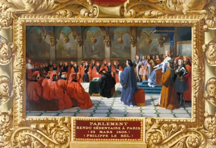 Framed Print : Philip IV the Fair establishes the Parliament in Paris in 1303. Artist: Alaux, Jean (1786-1864) Framed Print : Philip IV the Fair establishes the Parliament in Paris in 1303. Artist: Alaux, Jean (1786-1864)