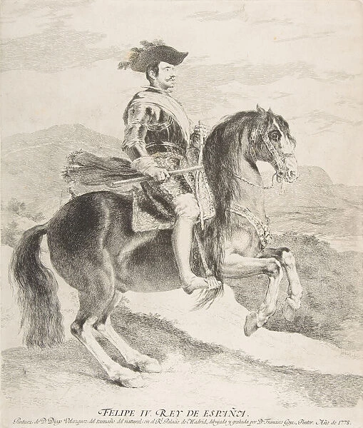 Philip IV on horseback, after Velázquez, 1778. Creator: Francisco Goya