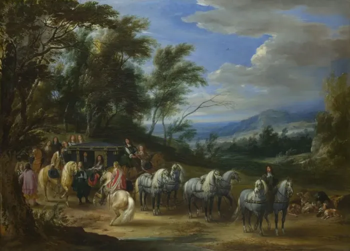 Framed Print : Philippe Francois d Arenberg meeting Troops, 1662. Artist: Meulen, Adam Frans, van der (1632-1690) Framed Print : Philippe Francois d Arenberg meeting Troops, 1662. Artist: Meulen, Adam Frans, van der (1632-1690)