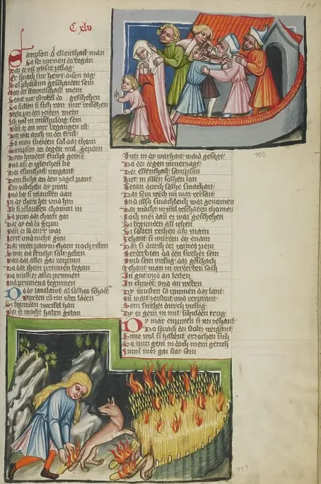 Framed Print : The Philistines Abducting Samson's Wife: Samson and the Foxes; Weltchronik, about 1400-1410. Creator: Unknown Framed Print : The Philistines Abducting Samson's Wife: Samson and the Foxes; Weltchronik, about 1400-1410. Creator: Unknown