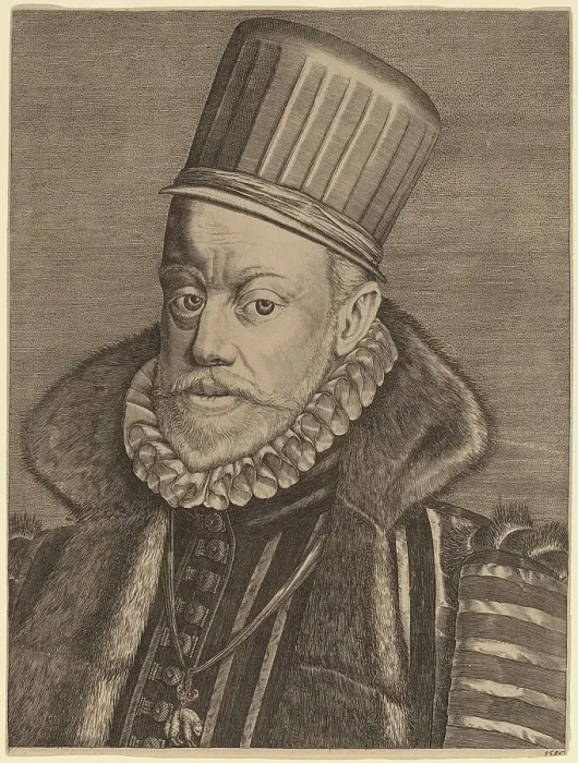 Framed Print : Phillip II of Spain, possibly 1585. Creator: Hieronymous Wierix Framed Print : Phillip II of Spain, possibly 1585. Creator: Hieronymous Wierix