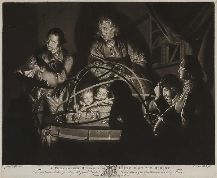 Framed Print : A Philosopher giving a Lecture on the Orrery in which a lamp is put in place of the Sun Framed Print : A Philosopher giving a Lecture on the Orrery in which a lamp is put in place of the Sun