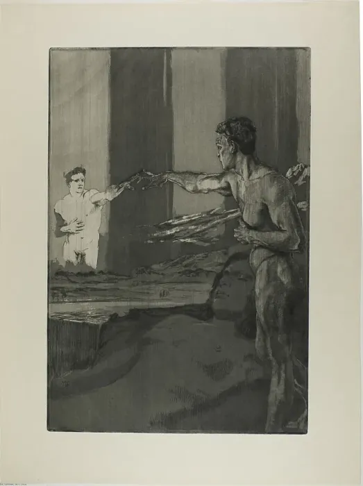 Framed Print : Philosopher, plate three from One Death, Part II, c. 1889. Creator: Max Klinger Framed Print : Philosopher, plate three from One Death, Part II, c. 1889. Creator: Max Klinger