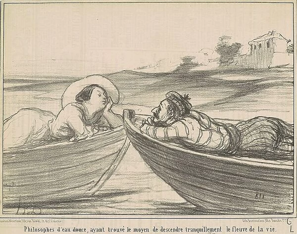 Philosophes d'eau douce... 19th century. Creator: Honore Daumier