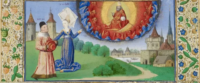 Framed Print : Philosophy Instructing Boethius on the Role of God, ca 1465. Artist: Coetivy Master (active c. 1450-1485) Framed Print : Philosophy Instructing Boethius on the Role of God, ca 1465. Artist: Coetivy Master (active c. 1450-1485)