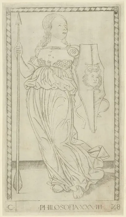 Framed Print : Philosophy, plate 28 from Arts and Sciences, c.1465. Creator: Unknown Framed Print : Philosophy, plate 28 from Arts and Sciences, c.1465. Creator: Unknown