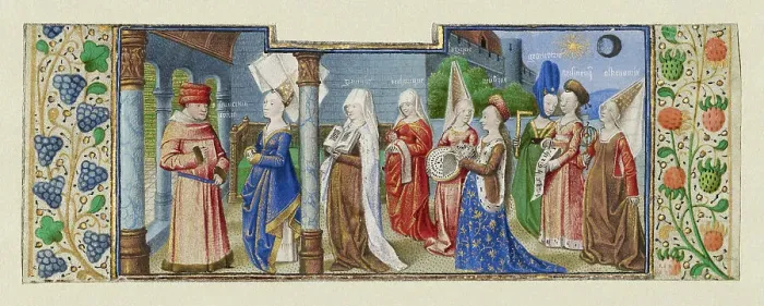 Framed Print : Philosophy Presenting the Seven Liberal Arts to Boethius, about 1460-1470. Creator: Master of Coetivy Framed Print : Philosophy Presenting the Seven Liberal Arts to Boethius, about 1460-1470. Creator: Master of Coetivy