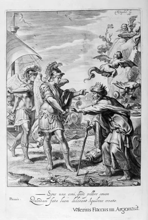 Framed Print : Phineus is delivered from the Harpies by Calais and Zethes, 1655. Artist: Michel de Marolles Framed Print : Phineus is delivered from the Harpies by Calais and Zethes, 1655. Artist: Michel de Marolles