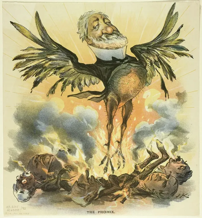 Framed Print : The Phoenix, from Puck, 1890. Creator: Joseph Keppler Framed Print : The Phoenix, from Puck, 1890. Creator: Joseph Keppler