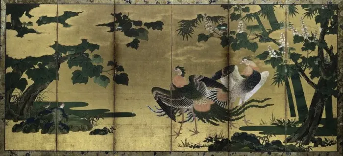 Framed Print : Phoenixes and Paulownia, late 1500s. Creator: Tosa Mitsuyoshi (Japanese, 1539-1613), attributed to Framed Print : Phoenixes and Paulownia, late 1500s. Creator: Tosa Mitsuyoshi (Japanese, 1539-1613), attributed to