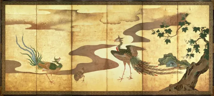 Framed Print : Phoenixes by Paulownia Trees, 17th century. Artist: Tan yu, Kano (1602-1674) Framed Print : Phoenixes by Paulownia Trees, 17th century. Artist: Tan yu, Kano (1602-1674)