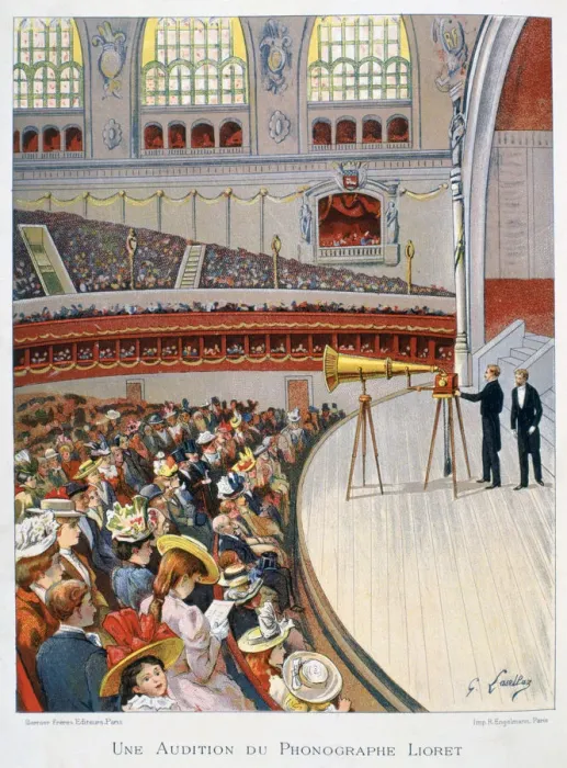 Framed Print : Phonograph, or gramophone display, 19th century. Artist: Gustave Francois Lasellaz Framed Print : Phonograph, or gramophone display, 19th century. Artist: Gustave Francois Lasellaz