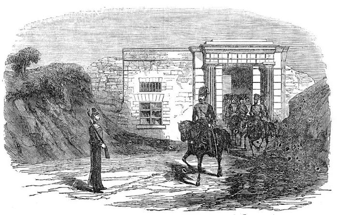 Framed Print : The Phoros Gate, before Sebastopol - sketched by J. A. Crowe, 1856. Creator: J. A. Crowe Framed Print : The Phoros Gate, before Sebastopol - sketched by J. A. Crowe, 1856. Creator: J. A. Crowe