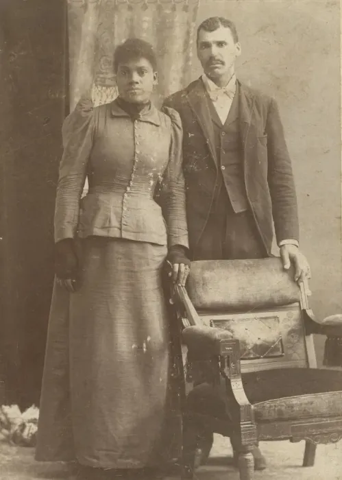 Framed Print : Photograph of an African-American couple standing behind a chair, ca. 1890 Framed Print : Photograph of an African-American couple standing behind a chair, ca. 1890