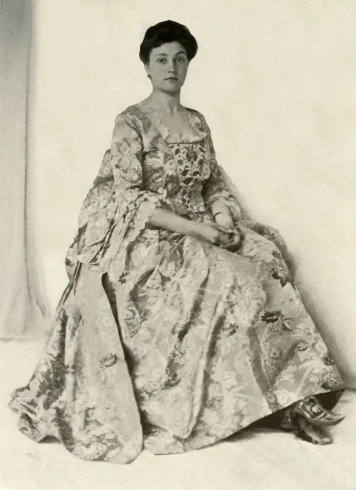 Framed Print : Photograph of a kincob brocade, with silk embroidered stomacher, c1750, (1937) Framed Print : Photograph of a kincob brocade, with silk embroidered stomacher, c1750, (1937)