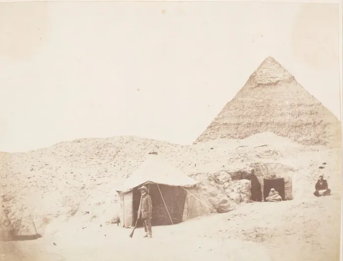 Framed Print : The Photographer before his Tent on the Site of the Pyramid of Khafre (Chephren), 1851 Framed Print : The Photographer before his Tent on the Site of the Pyramid of Khafre (Chephren), 1851
