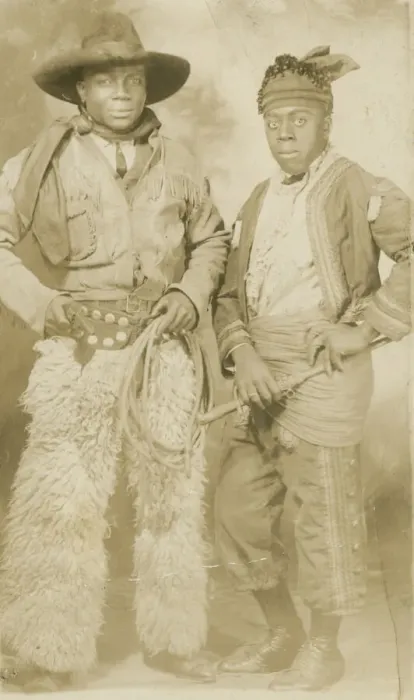 Framed Print : Photographic postcard portrait of two men in Western attire, early 20th century Framed Print : Photographic postcard portrait of two men in Western attire, early 20th century