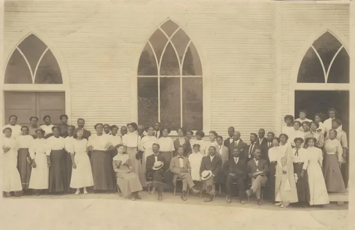Framed Print : Photographic print of men and women in front of Vernon AME Church, Tulsa, ca. 1919 Framed Print : Photographic print of men and women in front of Vernon AME Church, Tulsa, ca. 1919