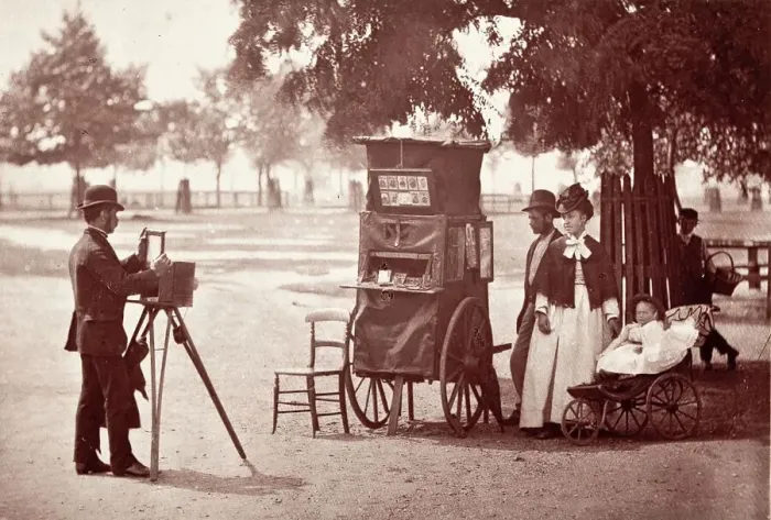 Framed Print : Photography On The Common, Printed 1870s. Creator: John Thomson Framed Print : Photography On The Common, Printed 1870s. Creator: John Thomson