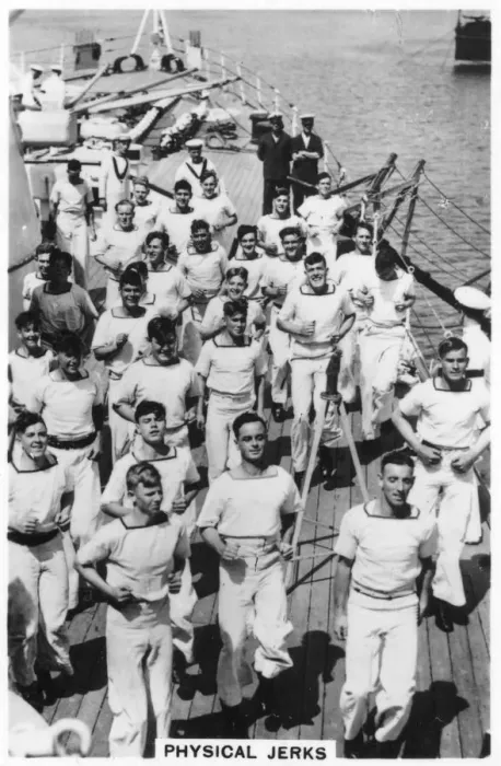 Framed Print : Physical jerks; exercise on board HMS Devonshire, 1937 Framed Print : Physical jerks; exercise on board HMS Devonshire, 1937