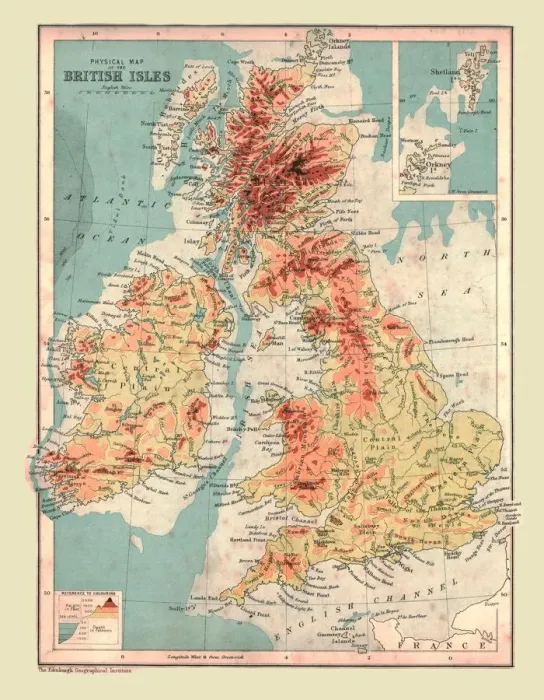 Framed Print : Physical Map of the British Isles, 1902. Creator: Unknown Framed Print : Physical Map of the British Isles, 1902. Creator: Unknown