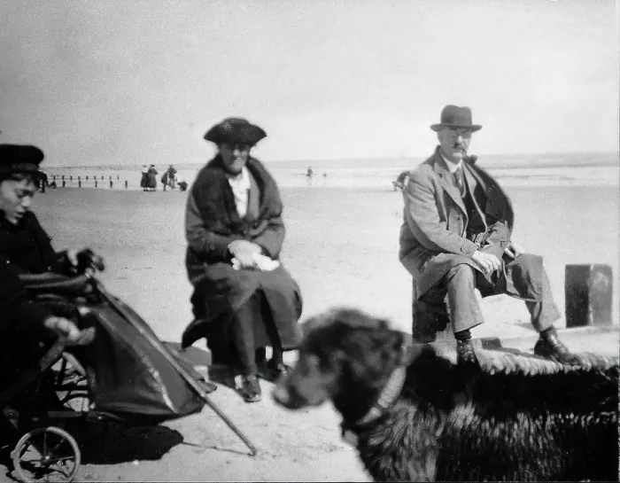 Framed Print : A physically disabled boy sitting in a wheelchair on a beach, c1910 / 1925. Creator: Unknown Framed Print : A physically disabled boy sitting in a wheelchair on a beach, c1910 / 1925. Creator: Unknown