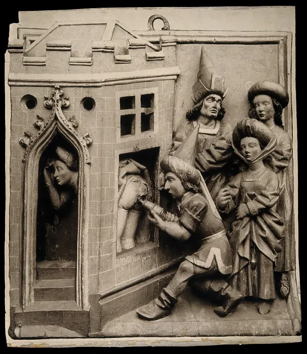 Framed Print : A physician administering a clyster to an embarrassed woman who hides her self and presents her... Creator: Unknown Framed Print : A physician administering a clyster to an embarrassed woman who hides her self and presents her... Creator: Unknown