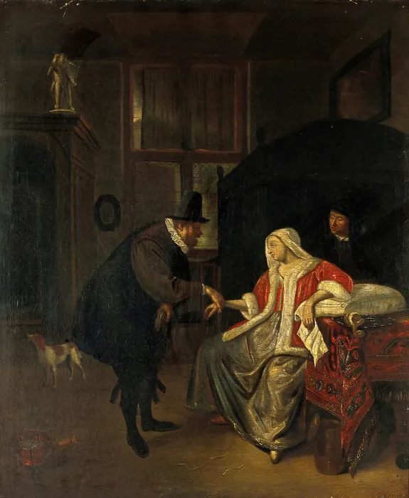 Framed Print : A physician taking the pulse of a lovesick girl, c1650s. Creator: Unknown Framed Print : A physician taking the pulse of a lovesick girl, c1650s. Creator: Unknown