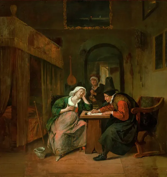 Framed Print : Physician and a Woman Patient, ca 1665. Creator: Steen, Jan Havicksz (1626-1679) Framed Print : Physician and a Woman Patient, ca 1665. Creator: Steen, Jan Havicksz (1626-1679)