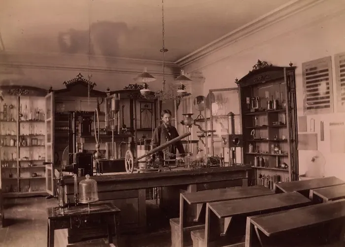 Framed Print : Physics Lab of the Real School in Tyumen, 1889. Creator: N Terekhov