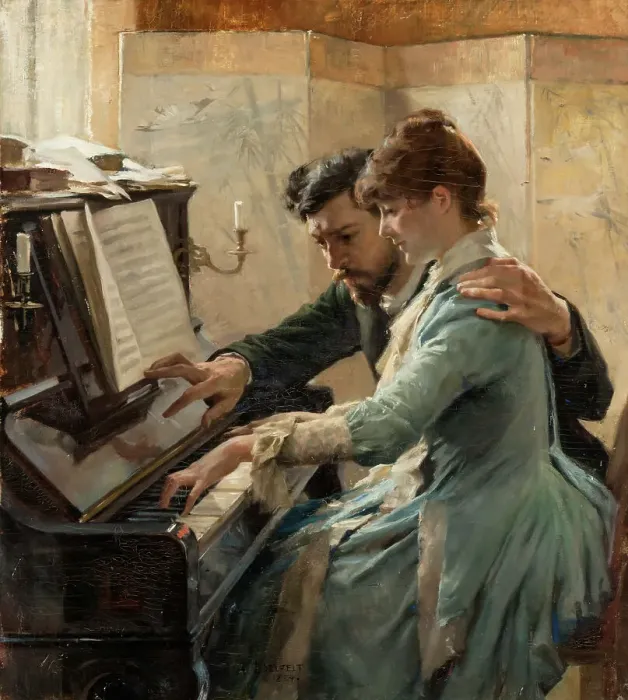 Framed Print : At the Piano, 1884. Creator: Edelfelt, Albert Gustaf Aristides (1854-1905) Framed Print : At the Piano, 1884. Creator: Edelfelt, Albert Gustaf Aristides (1854-1905)
