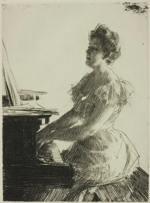 Framed Print : At the Piano, 1900. Creator: Anders Leonard Zorn Framed Print : At the Piano, 1900. Creator: Anders Leonard Zorn