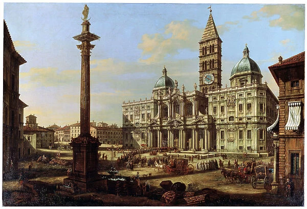 The Piazza and Church of Santa Maria Maggiore in Rome, 1739. Artist: Bernardo Bellotto