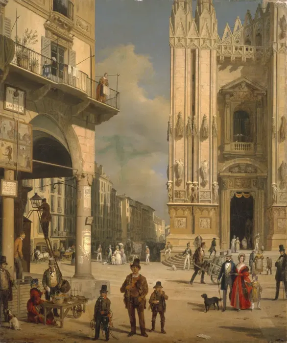 Framed Print : Piazza del Duomo, Milan, 1840. Creator: Inganni, Angelo (1807-1880) Framed Print : Piazza del Duomo, Milan, 1840. Creator: Inganni, Angelo (1807-1880)
