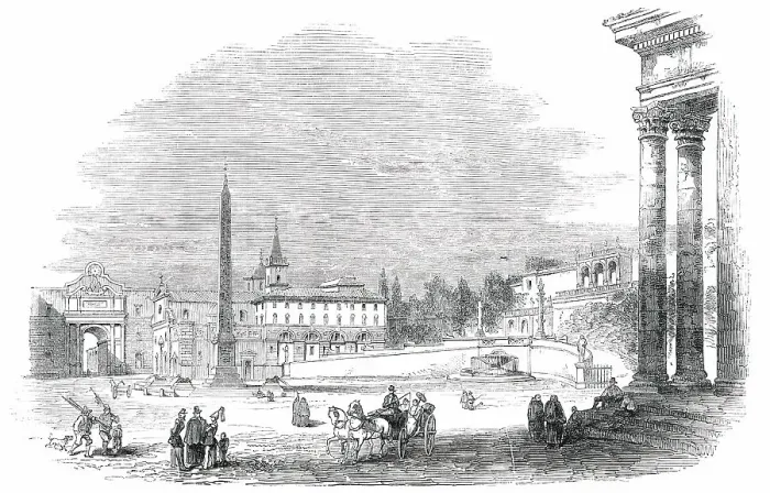 Framed Print : Piazza del Popolo - Rome, 1850. Creator: Unknown Framed Print : Piazza del Popolo - Rome, 1850. Creator: Unknown
