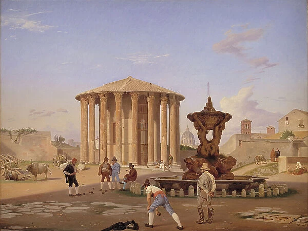 Piazza della Bocca della Verità with the so-called Vesta Temple in Rome, 1837. Creator: Constantin Hansen