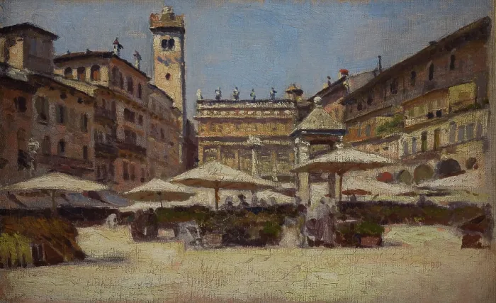 Framed Print : Piazza delle Erbe in Verona, c1900. Creator: Aleksander Gierymski Framed Print : Piazza delle Erbe in Verona, c1900. Creator: Aleksander Gierymski