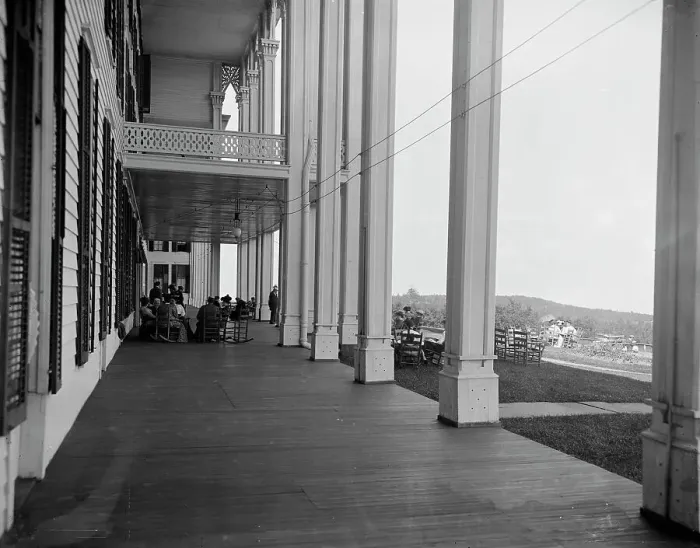 Framed Print : The Piazza, Hotel Kaaterskill, Catskill Mountains, N.Y. between 1900 and 1905. Creator: William H. Jackson Framed Print : The Piazza, Hotel Kaaterskill, Catskill Mountains, N.Y. between 1900 and 1905. Creator: William H. Jackson