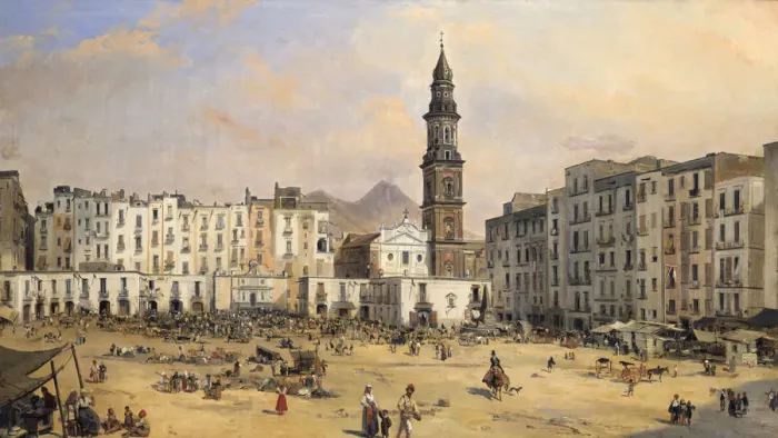 Framed Print : Piazza, Naples, Italy, mid 19th century. Artist: Jean-Auguste Bard Framed Print : Piazza, Naples, Italy, mid 19th century. Artist: Jean-Auguste Bard